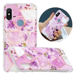 For Xiaomi Redmi Note 6 / Note 6 Pro Flat Plating Splicing Gilding Protective Case(Purple Flowers)