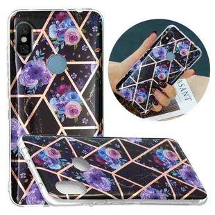 For Xiaomi Redmi Note 6 / Note 6 Pro Flat Plating Splicing Gilding Protective Case(Black Background Flower)
