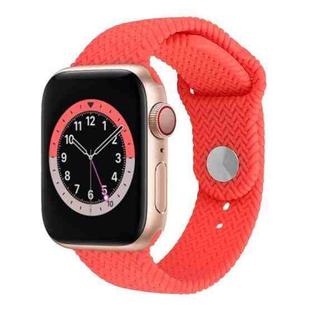 Woven Pattern Silicone Snap Watch Band For Apple Watch Series 7 45mm / 6 & SE & 5 & 4 44mm / 3 & 2 & 1 42mm(Bright Pink)