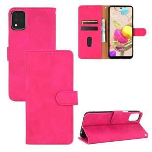 For LG K42 Solid Color Skin Feel Magnetic Buckle Horizontal Flip Calf Texture PU Leather Case with Holder & Card Slots & Wallet(Rose Red)