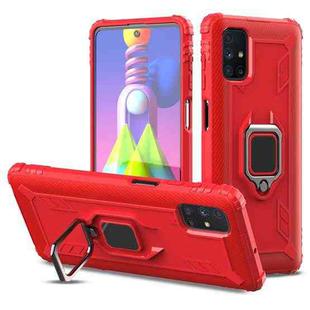 For Samsung Galaxy M51 Carbon Fiber Protective Case with 360 Degree Rotating Ring Holder(Red)