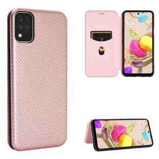 For LG K42 Carbon Fiber Texture Horizontal Flip TPU + PC + PU Leather Case with Card Slot(Pink)
