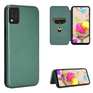 For LG K42 Carbon Fiber Texture Horizontal Flip TPU + PC + PU Leather Case with Card Slot(Green)