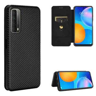 For Huawei P Smart 2021 / Y7A Carbon Fiber Texture Horizontal Flip TPU + PC + PU Leather Case with Card Slot(Black)