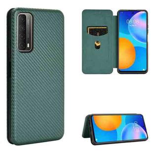 For Huawei P Smart 2021 / Y7A Carbon Fiber Texture Horizontal Flip TPU + PC + PU Leather Case with Card Slot(Green)