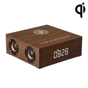 Q5A Multifunctional Wooden Touch Clock Display Wireless Charging Bluetooth Speaker, Support TF Card & U Disk & 3.5mm AUX(Walnut)