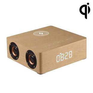 Q5A Multifunctional Wooden Touch Clock Display Wireless Charging Bluetooth Speaker, Support TF Card & U Disk & 3.5mm AUX(Yellow Wood)