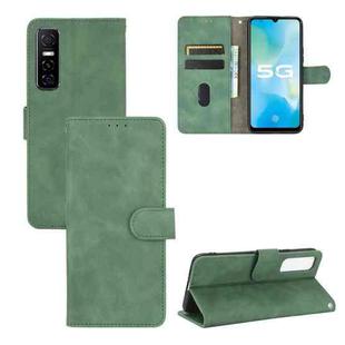 For vivo Y73s Solid Color Skin Feel Magnetic Buckle Horizontal Flip Calf Texture PU Leather Case with Holder & Card Slots & Wallet(Green)