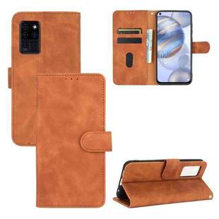 For Oukitel C21 / C21 Pro Solid Color Skin Feel Magnetic Buckle Horizontal Flip Calf Texture PU Leather Case with Holder & Card Slots & Wallet(Brown)