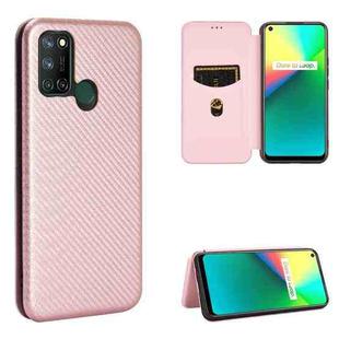 For OPPO Realme 7i Carbon Fiber Texture Horizontal Flip TPU + PC + PU Leather Case with Card Slot(Pink)