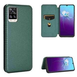 For vivo V20 4G (Indian Version) Carbon Fiber Texture Horizontal Flip TPU + PC + PU Leather Case with Card Slot(Green)