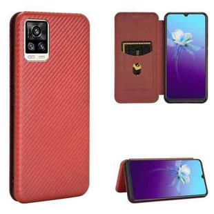 For vivo V20 4G (Indian Version) Carbon Fiber Texture Horizontal Flip TPU + PC + PU Leather Case with Card Slot(Brown)