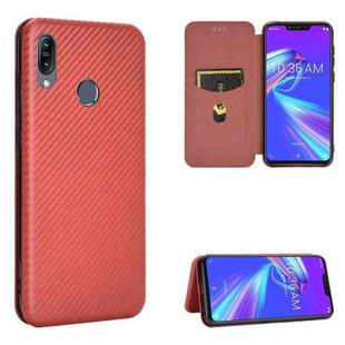 For Asus Zenfone Max (M2) ZB633KL Carbon Fiber Texture Horizontal Flip TPU + PC + PU Leather Case with Card Slot(Brown)