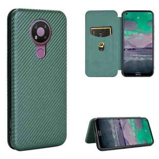 For Nokia 3.4 Carbon Fiber Texture Horizontal Flip TPU + PC + PU Leather Case with Card Slot(Green)