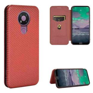 For Nokia 3.4 Carbon Fiber Texture Horizontal Flip TPU + PC + PU Leather Case with Card Slot(Brown)