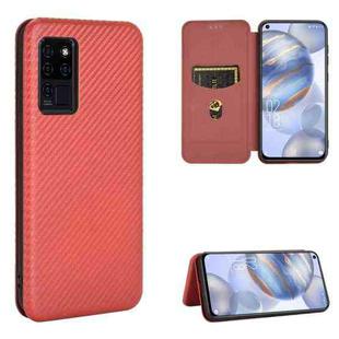 For Oukitel C21 Carbon Fiber Texture Horizontal Flip TPU + PC + PU Leather Case with Card Slot(Brown)