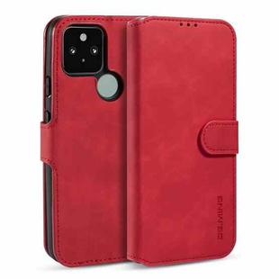 For Google Pixel 5 XL / Pixel 4A 5G DG.MING Retro Oil Side Horizontal Flip Case with Holder & Card Slots & Wallet(Red)