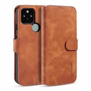 For Google Pixel 5 XL / Pixel 4A 5G DG.MING Retro Oil Side Horizontal Flip Case with Holder & Card Slots & Wallet(Brown)