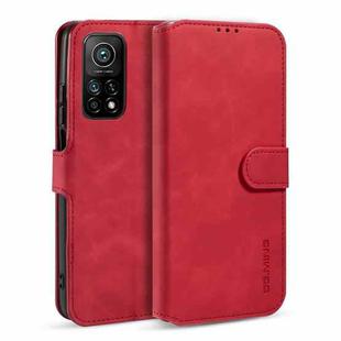 For Xiaomi Mi 10T / 10T Pro DG.MING Retro Oil Side Horizontal Flip Case with Holder & Card Slots & Wallet(Red)
