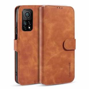 For Xiaomi Mi 10T / 10T Pro DG.MING Retro Oil Side Horizontal Flip Case with Holder & Card Slots & Wallet(Brown)