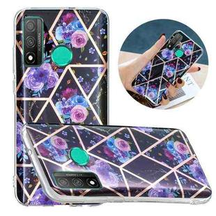 For Huawei P Smart 2020 Flat Plating Splicing Gilding Protective Case(Black Background Flower Matching Color)