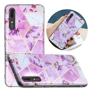 For Huawei P20 Flat Plating Splicing Gilding Protective Case(Purple Flowers Color Matching)