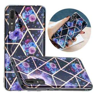 For Huawei P20 Flat Plating Splicing Gilding Protective Case(Black Background Flower Matching Color)