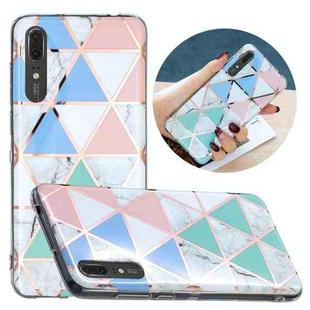 For Huawei P20 Flat Plating Splicing Gilding Protective Case(Blue White Green Pink Color Matching)