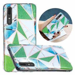 For Huawei P20 Flat Plating Splicing Gilding Protective Case(Green Triangle Body Color Matching)