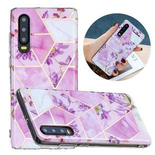 For Huawei P30 Flat Plating Splicing Gilding Protective Case(Purple Flowers Color Matching)