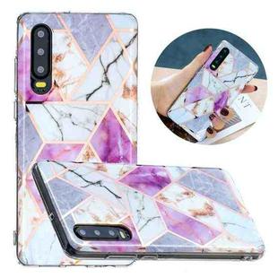 For Huawei P30 Flat Plating Splicing Gilding Protective Case(Purple White Marble Color Matching)