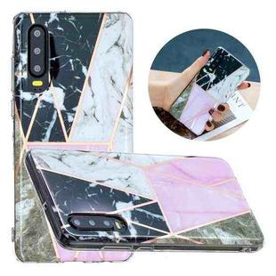 For Huawei P30 Flat Plating Splicing Gilding Protective Case(Grey Pink White Marble Color Matching)