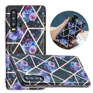 For Huawei P30 Flat Plating Splicing Gilding Protective Case(Black Background Flower Matching Color)