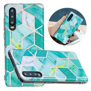 For Huawei P30 Flat Plating Splicing Gilding Protective Case(Green Glitter Color Matching)