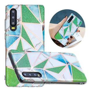 For Huawei P30 Flat Plating Splicing Gilding Protective Case(Green Triangle Body Color Matching)