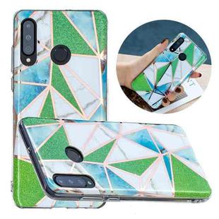 For Huawei P30 Lite Flat Plating Splicing Gilding Protective Case(Green Triangle Body Color Matching)