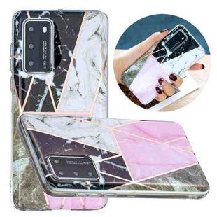 For Huawei P40 Flat Plating Splicing Gilding Protective Case(Grey Pink White Marble Color Matching)