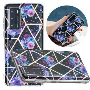 For Huawei P40 Flat Plating Splicing Gilding Protective Case(Black Background Flower Matching Color)