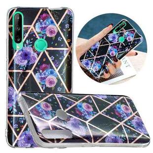 For Huawei P40 Lite E Flat Plating Splicing Gilding Protective Case(Black Background Flower Matching Color)