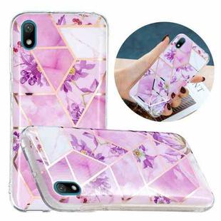 For Huawei Y5 (2019) Flat Plating Splicing Gilding Protective Case(Purple Flowers Color Matching)