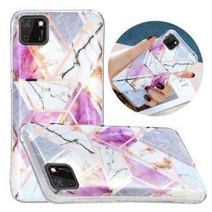 For Huawei Y5p Flat Plating Splicing Gilding Protective Case(Purple White Marble Color Matching)