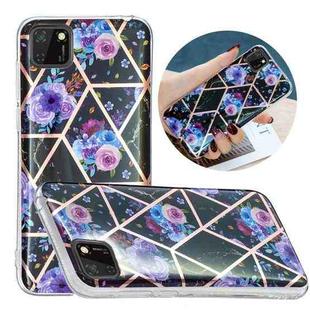 For Huawei Y5p Flat Plating Splicing Gilding Protective Case(Black Background Flower Matching Color)