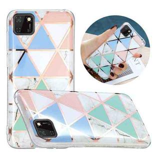 For Huawei Y5p Flat Plating Splicing Gilding Protective Case(Blue White Green Pink Color Matching)