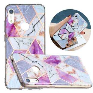 For Huawei Y6 (2019) Flat Plating Splicing Gilding Protective Case(Purple White Marble Color Matching)