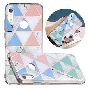 For Huawei Y6 (2019) Flat Plating Splicing Gilding Protective Case(Blue White Green Pink Color Matching)