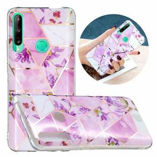 For Huawei Y6p Flat Plating Splicing Gilding Protective Case(Purple Flowers Color Matching)