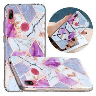 For Huawei Y7 (2019) Flat Plating Splicing Gilding Protective Case(Purple White Marble Color Matching)
