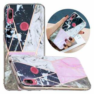 For Huawei Y7 (2019) Flat Plating Splicing Gilding Protective Case(Grey Pink White Marble Color Matching)