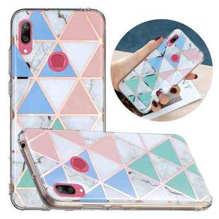 For Huawei Y7 (2019) Flat Plating Splicing Gilding Protective Case(Blue White Green Pink Color Matching)