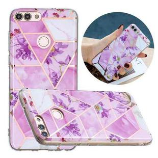 For Huawei Enjoy 7S Flat Plating Splicing Gilding Protective Case(Purple Flowers Color Matching)